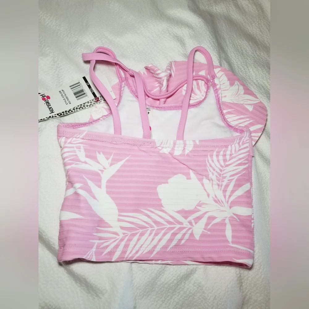 NWT little girls pink 2 piece strappy back swim bathing suit